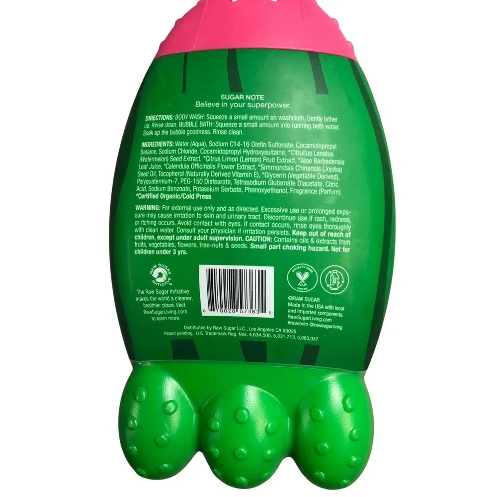 Raw Sugar Kids Bubble‎ Bath Body Wash Watermelon Lemonade 12 fl oz Vegan